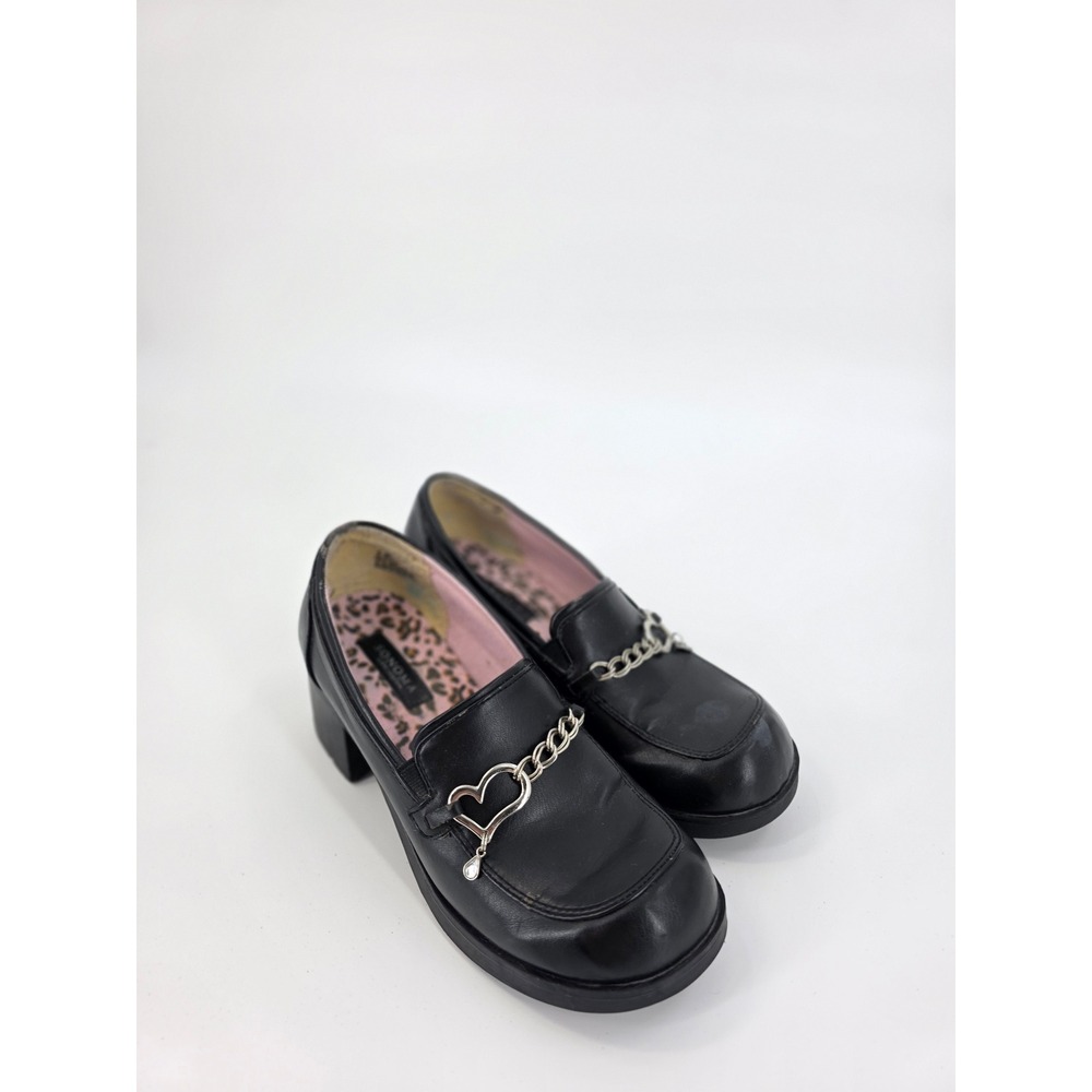 Sonoma Black Chunky Heel Loafers Heart Chain Detail Y2K Platform Shoes